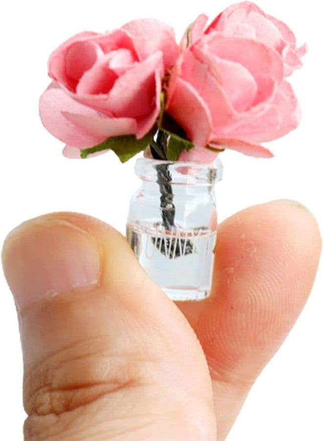 Jizlan Pink Dollhouse Toy Mini Vase Miniature Garden Landscape Colored Flower Glass Bottle Model Miniature Decoration DIY Accessories Shooting Props - Image 1